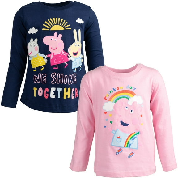 Peppa Pig Little Girls 2 Pack Long Sleeve T-Shirts Toddler to Big Kid
