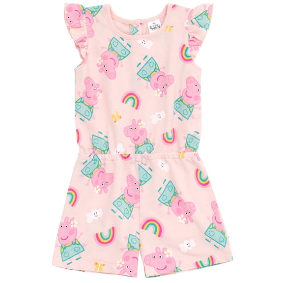 Peppa Pig Little Girls French Terry Sleeveless Romper Pink 6
