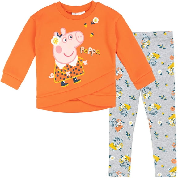 Peppa Pig Little Girls Pullover Crossover FleeceSweatshirt and Leggings Outfit Set Toddler to Little Kid