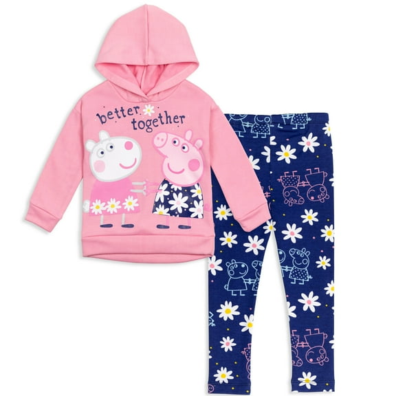 Peppa Pig Little Girls Pullover Fleece Hoodie and Leggings Outfit Set Pink/Purple 6