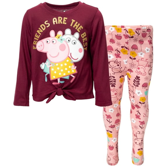 Peppa Pig Little Girls Pullover T-Shirt and Leggings Outfit Set Toddler to Little Kid
