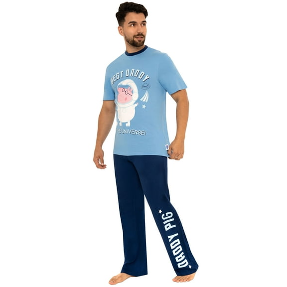 Peppa Pig Mens Daddy Pig Pajamas Blue Sizes S-XXL