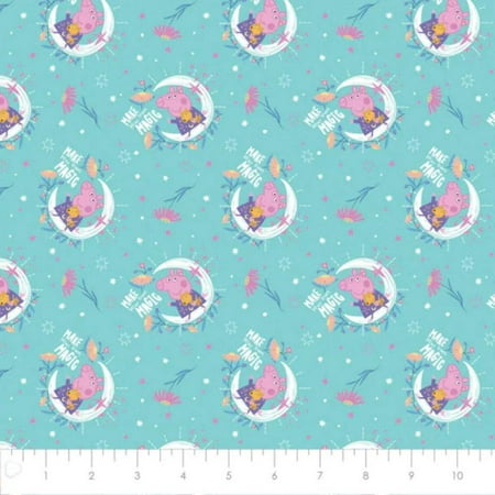 Peppa Pig Moon Magic Light Teal Cotton Fabric