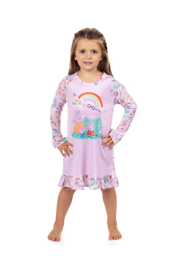 Peppa Pig Pajama My Family Rainbow Long Sleeve Raglan Ruffle Nightgown