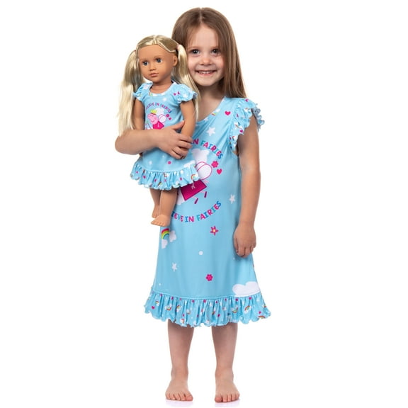 Peppa Pig Pajama Toddler Girls' Princess I Believe In Fairies Sleep Nightgown with Matching Doll Pajama Dress