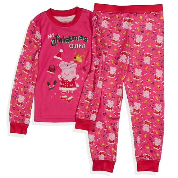 Peppa Pig Pajamas Toddler Girls Christmas Outfit Tight Fit Sleep Set