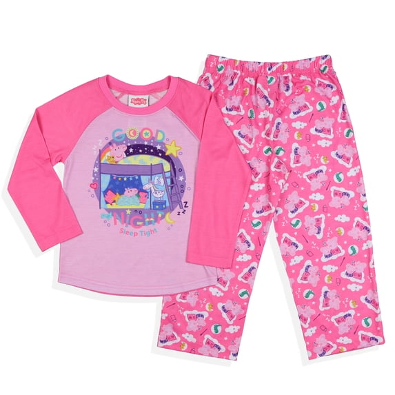 Peppa Pig Pajamas Toddler Girls Good Night Sleep Tight Long Sleeve Pant Sleep Set