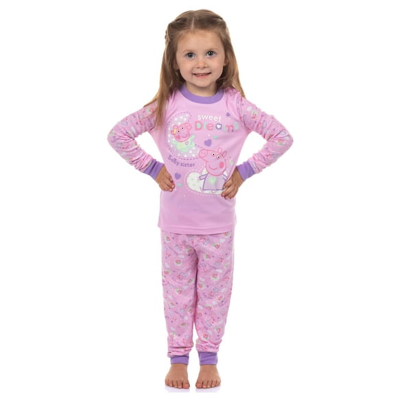 Peppa Pig Pajamas Toddler Girls Sweet Dreams Long Sleeve Shirt and Pant Tight Fit Set