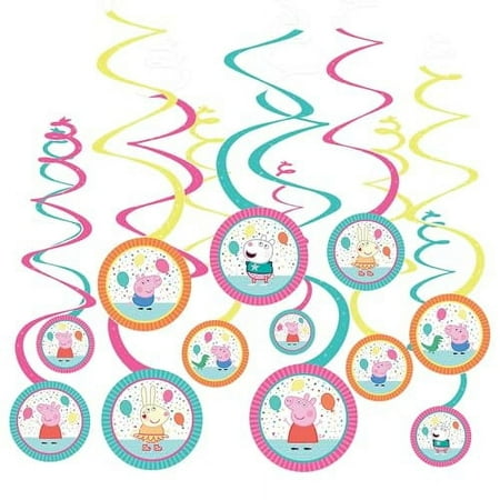 Peppa Pig Party Hanging Swirls | Multicolor | Decoration | 12 Pcs.
