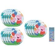 Peppa Pig Party Supplies Bundle Pack includes 24 Lunch Paper Plates and 1 Dinosaur Sticker Sheet