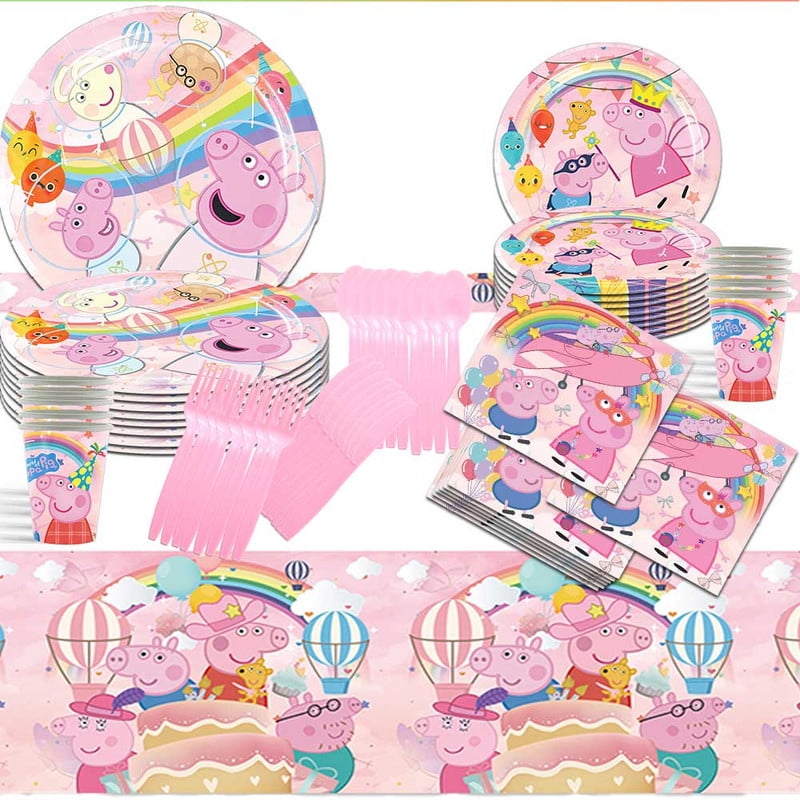 Peppa Pig Party Supplies Tableware Set Plates Cup Kit Birthday Decorations Disposable Dinnerware