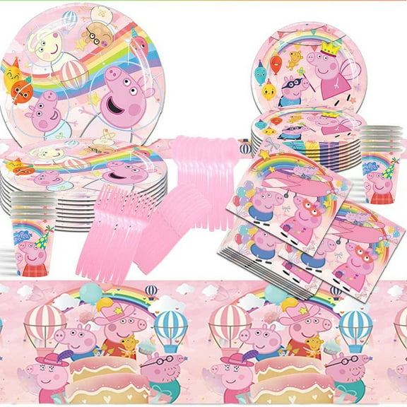 Peppa Pig Party Tableware Set Plates Cup Kit Birthday Supplies Decorations Disposable Dinnerware