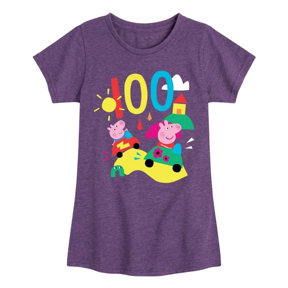 Peppa Pig - Peppa 100 Days School - Girls Toddler And Youth Fitted Short Sleeve Tee