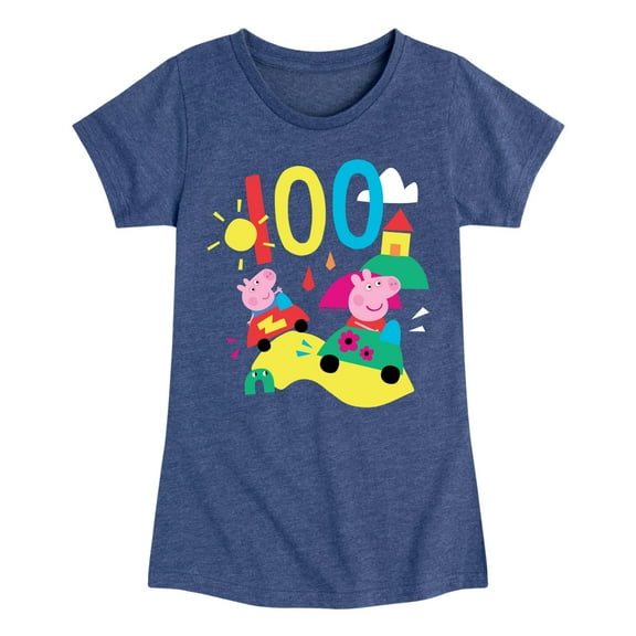 Peppa Pig - Peppa 100 Days School - Girls Toddler And Youth Fitted Short Sleeve Tee