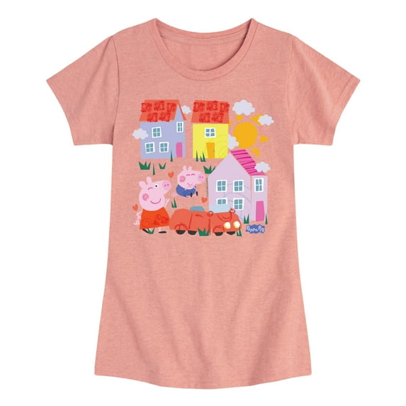 Peppa Pig - Peppa And George Houses - Girls Toddler And Youth Fitted Short Sleeve Tee
