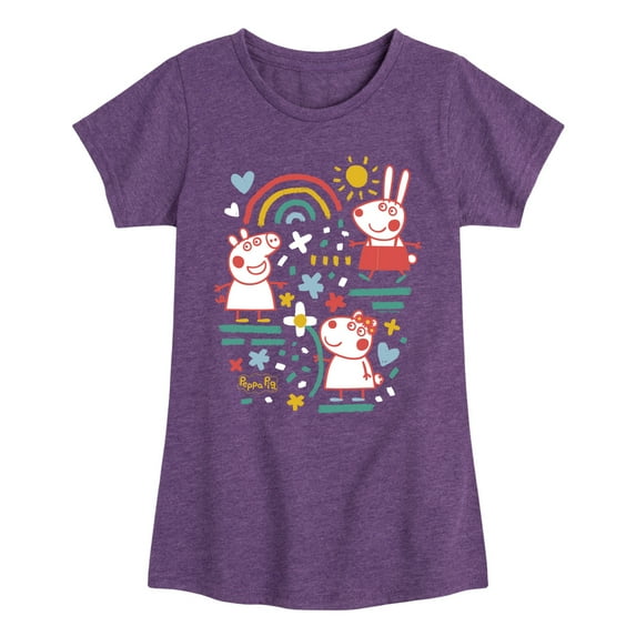 Peppa Pig - Peppa Friends Doodle - Girls Toddler And Youth Fitted Short Sleeve Tee