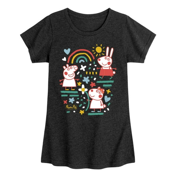 Peppa Pig - Peppa Friends Doodle - Girls Toddler And Youth Fitted Short Sleeve Tee