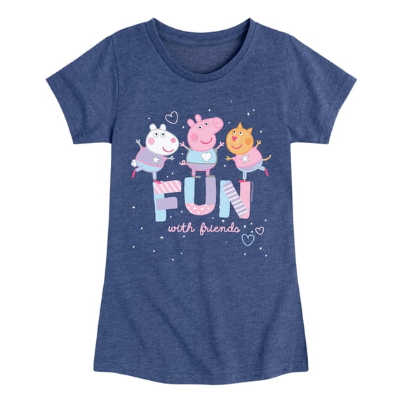 Peppa Pig - Peppa Fun With Friends - Girls Toddler And Youth Fitted Short Sleeve Tee