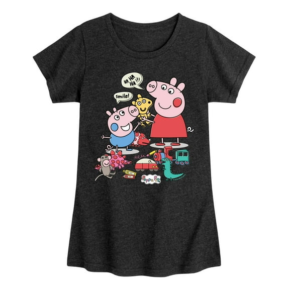 Peppa Pig - Peppa George And Toys - Girls Toddler And Youth Fitted Short Sleeve Tee