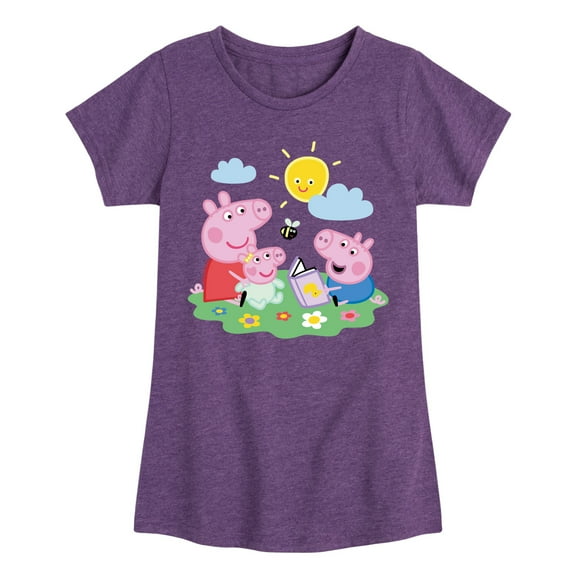 Peppa Pig - Peppa George Baby Reading - Toddler and Youth Girls Fitted Short Sleeve Graphic T-Shirt
