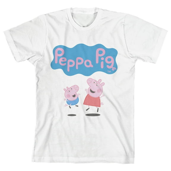 Peppa Pig Peppa & George Jumping Toddler Boy's White Crew Neck Short Sleeve T-shirt-3T