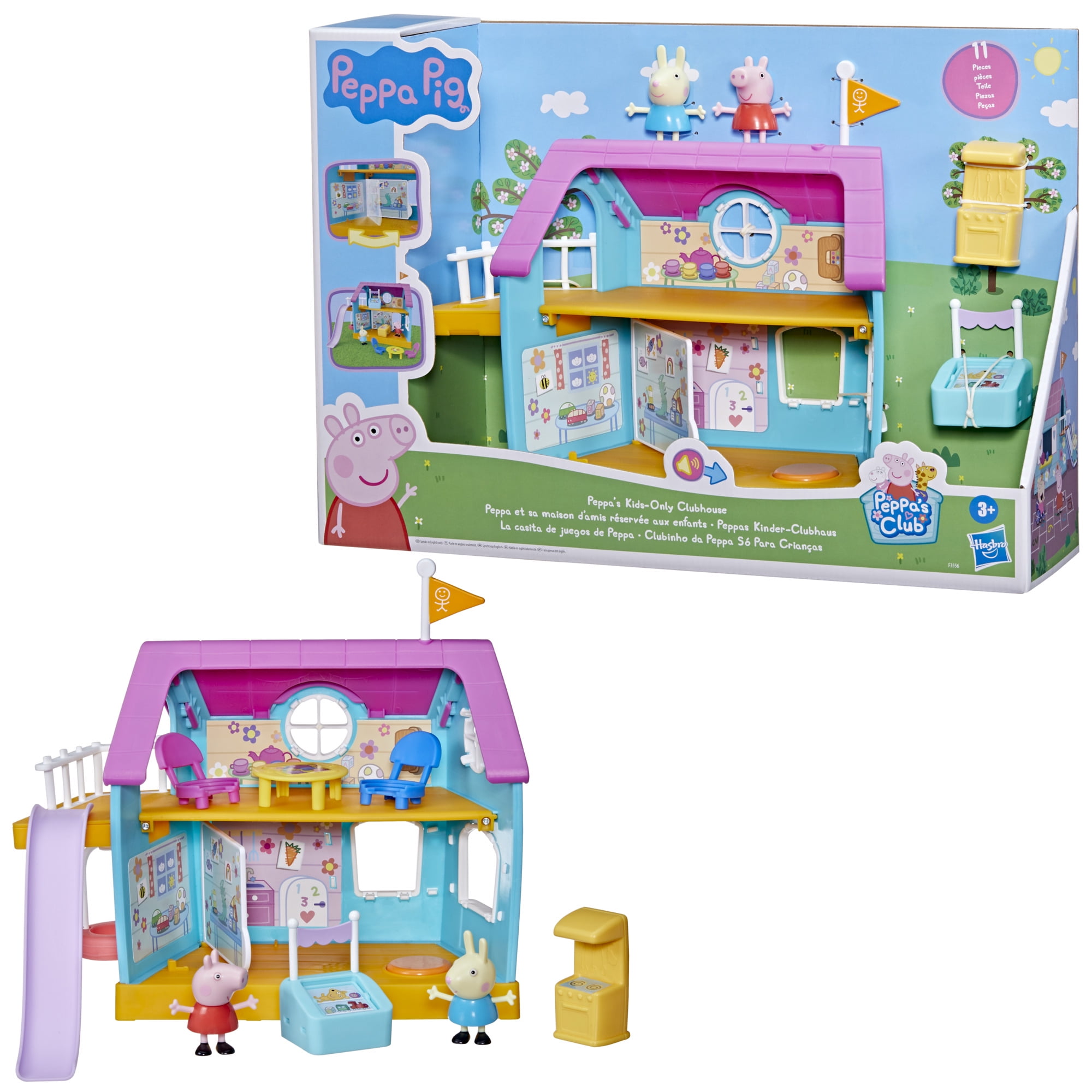 Peppa Pig Peppa’s Kids-Only Clubhouse Preschool Playset, 2 Figures, 7  Accessories