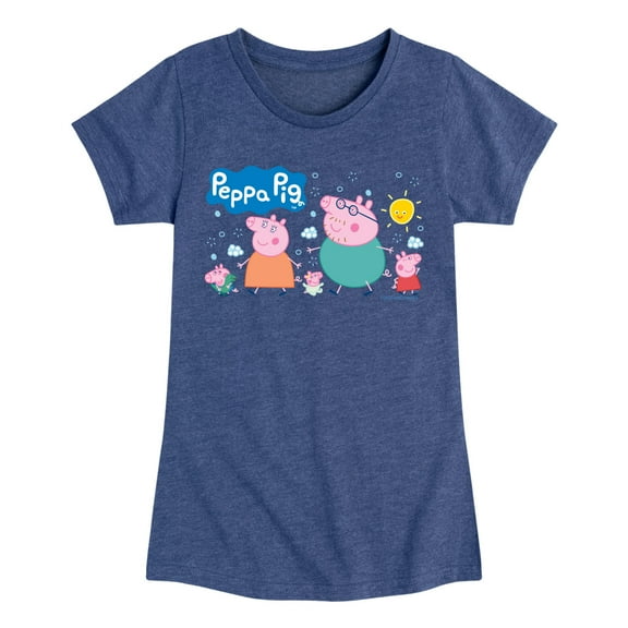 Peppa Pig - Pig Famly Lineup - Toddler and Youth Girls Fitted Short Sleeve Graphic T-Shirt