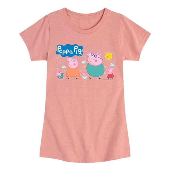 Peppa Pig - Pig Famly Lineup - Toddler and Youth Girls Fitted Short Sleeve Graphic T-Shirt