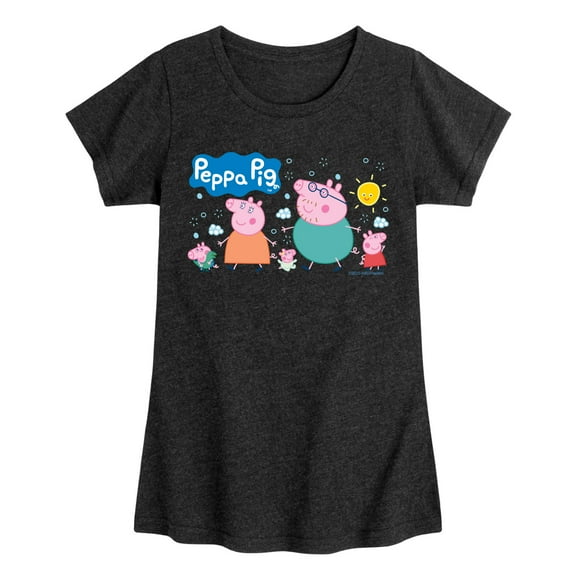 Peppa Pig - Pig Famly Lineup - Toddler and Youth Girls Fitted Short Sleeve Graphic T-Shirt