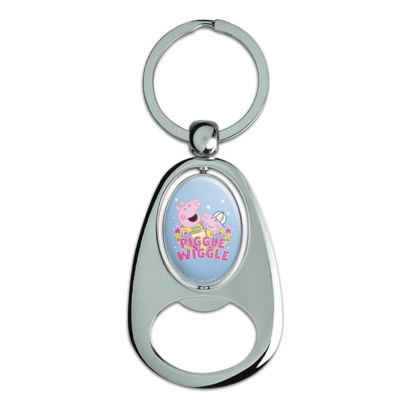 Peppa Pig Piggle Wiggle Keychain Chrome Metal Spinning Oval Bottle Opener