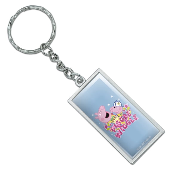 Peppa Pig Piggle Wiggle Rectangle Keychain in Chrome Plated Metal