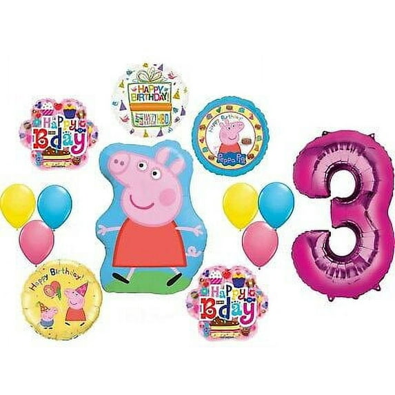 Peppa Pig Pink 3rd Birthday Party Balloon Supplies and Decorations Kit