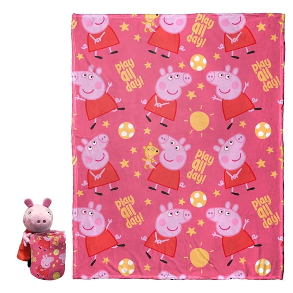 Peppa Pig Playful Peppa Kids Silk Touch Throw Blanket with Plush Hugger – Ultra Soft Plush Character Pillow for Kids