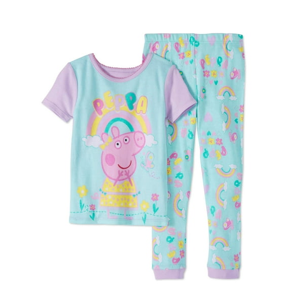 Peppa Pig Rainbow Cotton Pajama Sleep Wear Set, Toddler Girls (Size 2T)
