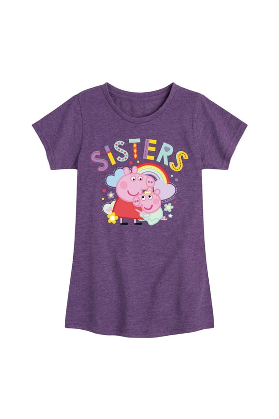 - Sisters Peppa And Baby - Toddler and Youth Girls Fitted Short Sleeve Graphic T-Shirt