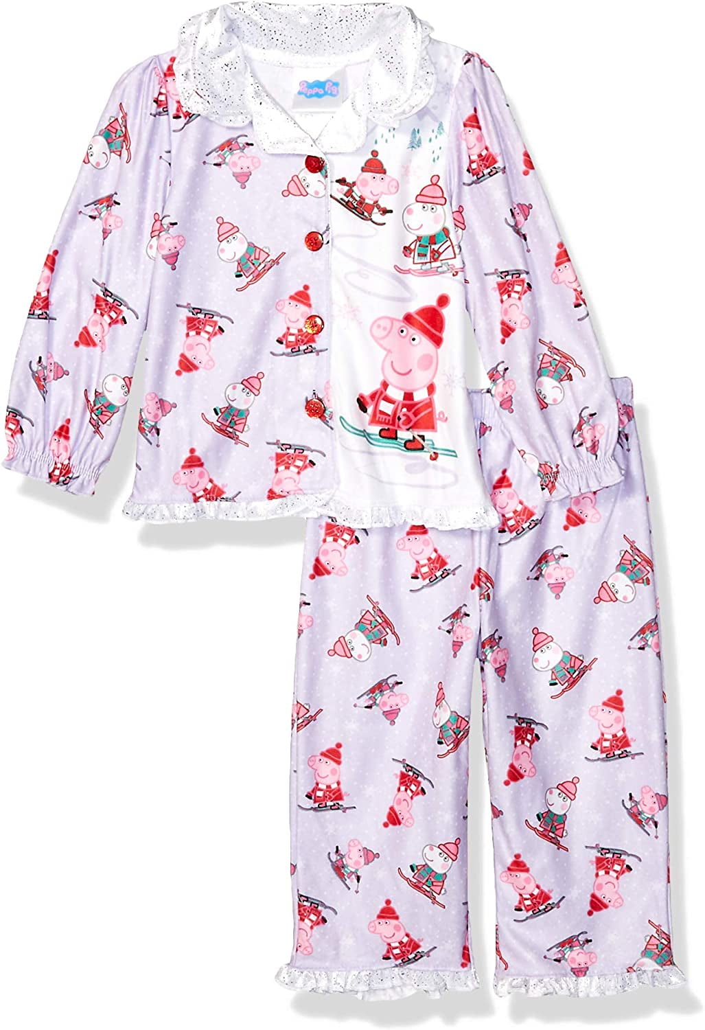 Peppa Pig Sleepwear Sets Long Sleeve Collared Elastic Waistband Flame