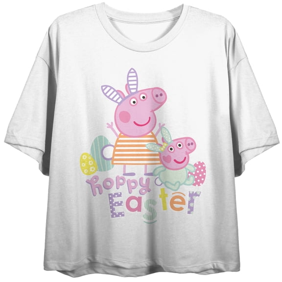 Peppa Pig TV Happy Easter Women's White Crew Neck Short Sleeve Crop Top-XXL
