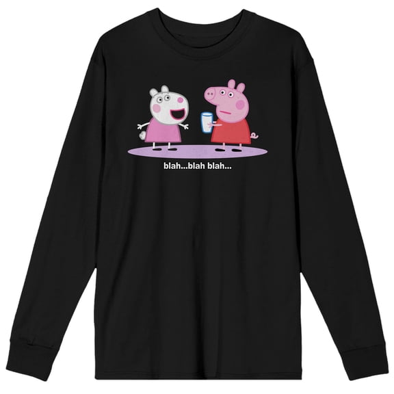 Peppa Pig TV Peppa and Suzy Sheep Adult Black Long Sleeve Tee-Large