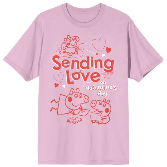 Peppa Pig TV Sending Love On Valentine's Day Adult Cradle Pink Crew Neck Short Sleeve T-shirt-Small