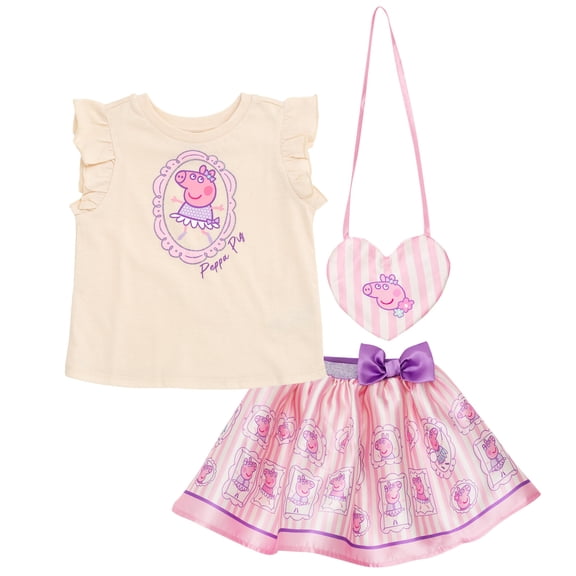 Peppa Pig Tank Top, Satin Skirt and Bag 3 Piece Outfit Set Toddler to Big Kid