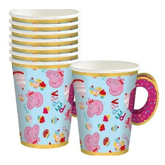 Peppa Pig Tea Party Cups with Handles (9 oz) Pack of 8 Paper Party Cups for Kids' Parties