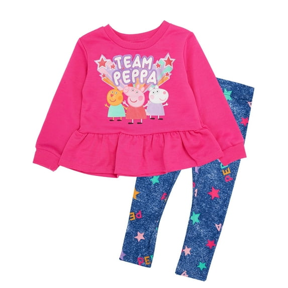Peppa Pig Toddler Baby Girls Long Sleeve Shirt & Leggings Set Pink/Navy, 4T