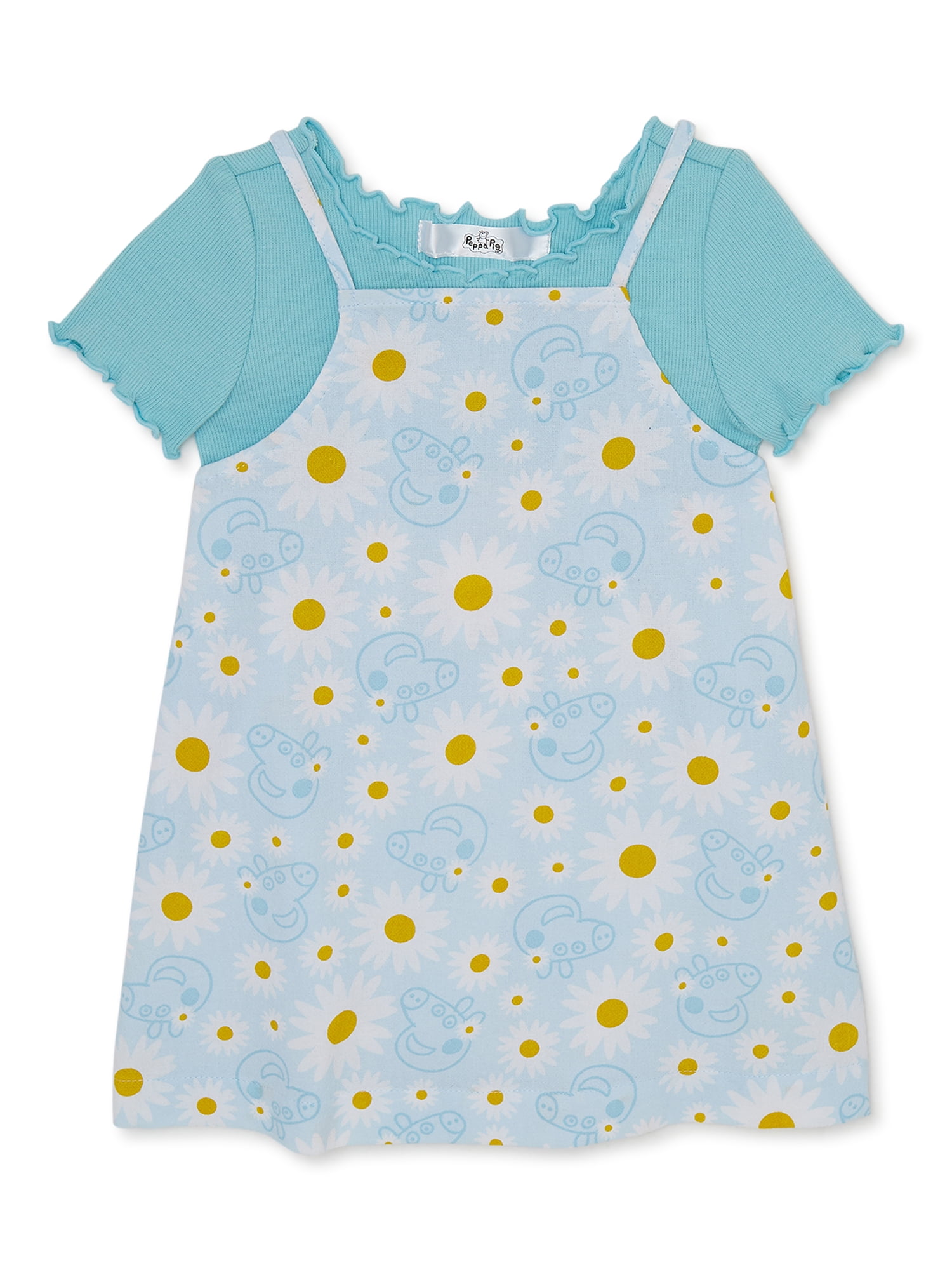 Peppa Pig Toddler Girl Ruffled Top and Sleeveless Dress Set, 2Piece
