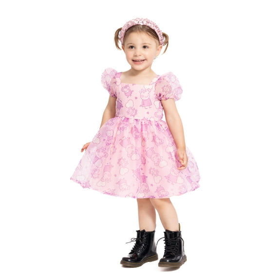 Peppa Pig Toddler Girls' Print Dress with Puff Sleeves, Sizes 12M-5T