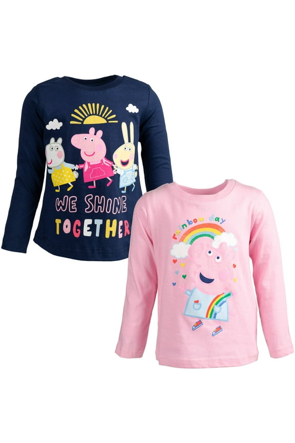 Toddler Girls 2 Pack Long Sleeve T-Shirts Toddler to Big Kid