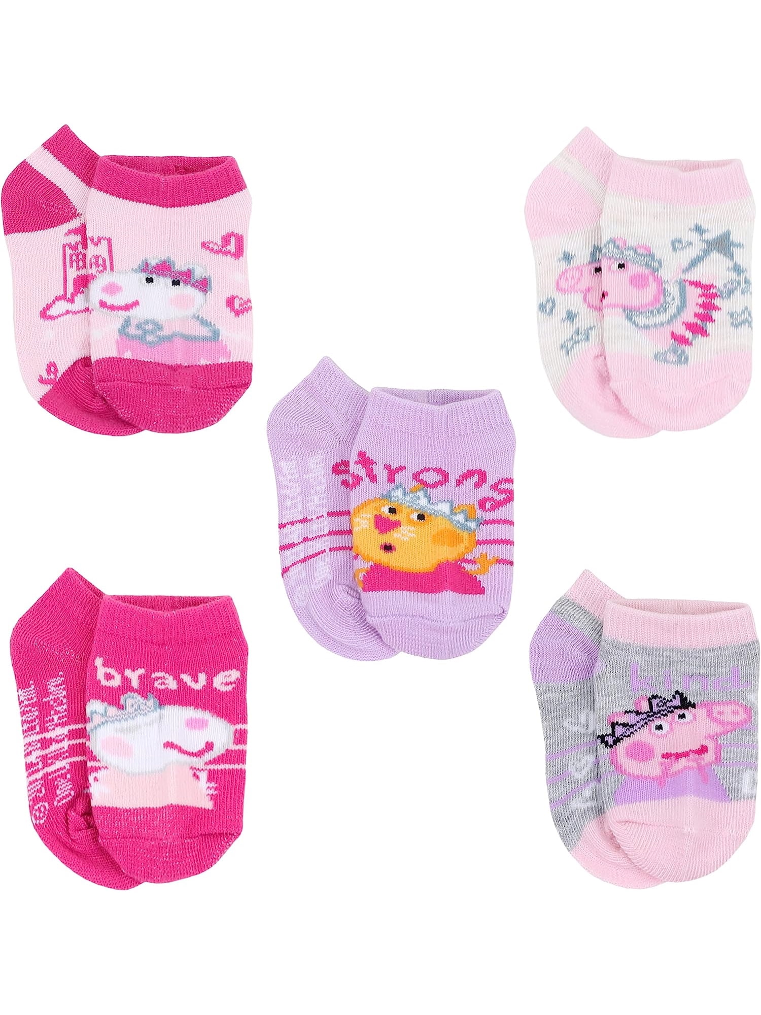 Peppa Pig Toddler Girls' 5 Pack Socks, Size 2T4T (Shoe Sizes 47)