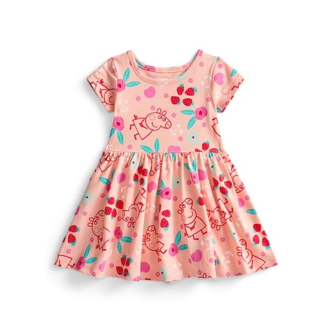 Peppa Pig Toddler Girl Allover Print Dress with Short Sleeves, Sizes 12M-5T