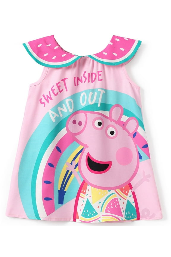 Toddler Girls Dresses Pink Graphic Watermelon Collar Sleeveless Summer Dress Sizes 2-6