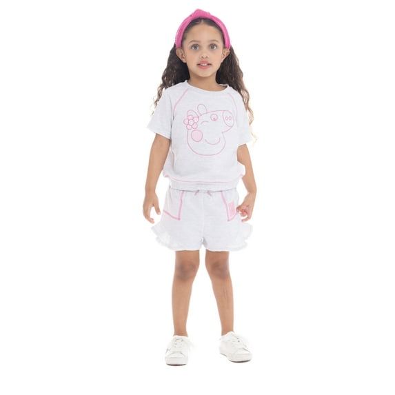 Peppa Pig Toddler Girls Embroidery T-Shirt and Ruffle Shorts Set, 2-Piece, Sizes 12M-5T