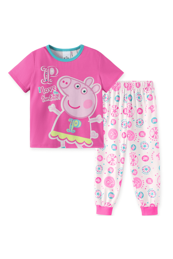 Toddler Girls Pajamas Set Pink Holiday Graphic Short Sleeve Top Candy Print Pants 2 Piece Kids Sleepwear PJs Sizes 3-4Y
